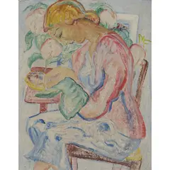 Millie Frood, EMBROIDERING, oil on board