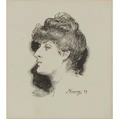 John Lavery, PORTRAIT HEAD, 1889, pencil and pen on paper