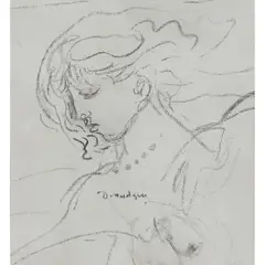 David Donaldson, PORTRAIT OF A WOMAN WITH BEADED NECKLACE, Charcoal on primed canvas