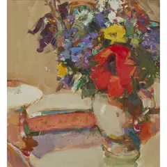 Gordon Bryce, POPPIES AND GERANIUMS, 1989, oil on board
