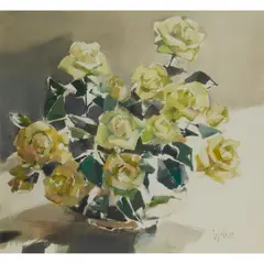 Ethel Walker, GREEN ROSES, oil on board