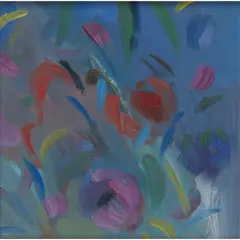 Irene Leslie Main, ANEMONES WITH BLUE SKY, 1988, oil on board