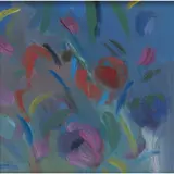 Irene Leslie Main, ANEMONES WITH BLUE SKY, 1988, oil on board