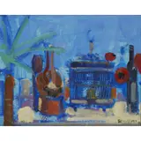 Glen Scouller, BLUE STILL LIFE, oil on board
