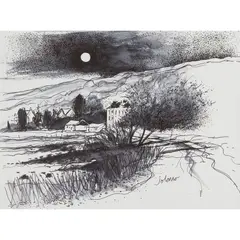 John Lowrie Morrison, MOONRISE OVER THE ROYAL HOTEL, 2006, ink and wash