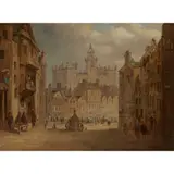 Henry Gibson Duguid, HERIOT'S HOSPITAL, AND GRASSMARKET FROM THE FOOT OF WEST BOW, EDINBURGH, 1859, oil and ink on board