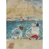 Glen Scouller, BOATS AND LIGHTHOUSE, CEFALU, SICILY, mixed media