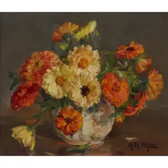 Kate Wylie, MARIGOLDS, oil on canvasboard