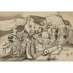 Bryan Wynter, Landscape with Thistle, 1947, ink and wash