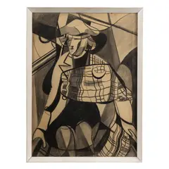 Roy De Maistre, Figure in Tartan, charcoal on paper