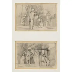 Two Sketches of Men Bathing by Keith Vaughan, pencil and paper, mounted together, sold Apr 2023
