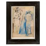 John Minton, Three Figures, ink and crayon on paper
