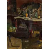 Christopher Chamberlain, Bottles and Chiffonier, oil on board