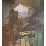Frederick Cuming, Studio, Evening Light, oil on board