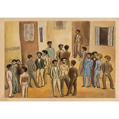 Dom Robert, Group of Young Men Outside the Hairdressers, Design for Tapestry, 1955, ink watercolour and coloured crayon on paper