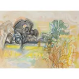 Eileen Guthrie, Willows in Paddock, monogrammed in pencil (lower right)