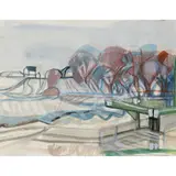 Eileen Guthrie, Upper Barnwell Lock in Winter, monogrammed in pencil (lower right)