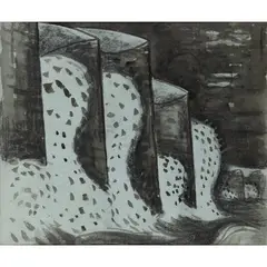 George Kennethson, Waves, pencil, ink and wash on blue paper