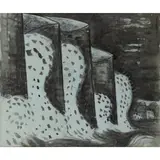 George Kennethson, Waves, pencil, ink and wash on blue paper