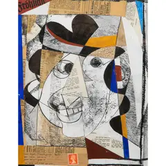 Bryan Ingham, The Artist's Wife, 1988, initialled and dated in pencil (lower right), artist's estate stamp (to backboard), collage, coloured crayon and gouache