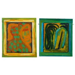 Nick Bodimeade, Compositions, 1982, acrylic on canvas set in artist's painted wooden frames