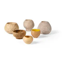 Jim Partridge, Six Bowls, painted with yellow acrylic ink to the inside