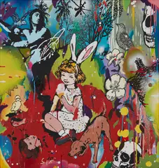 Dan Baldwin, DEATH IN THE GARDEN, mixed media collaged elements on canvas