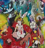 Dan Baldwin, DEATH IN THE GARDEN, mixed media collaged elements on canvas