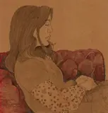 Alasdair Gray, PORTRAIT OF MARLENE KITTS, ink, wash and felt tip on buff paper