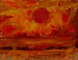 John Houston, HARVEST FIELDS SUNSET, oil on board