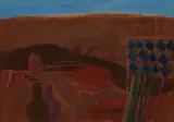 Elizabeth Blackadder, THREE FIGURES IN A DARK LANDSCAPE, 1966, oil and pastel on board