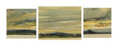 UNTITLED (ANGUS LANDSCAPE TRIPTYCH), 1978 by James Morrison, oil on board, the piece consists of three oils framed individually with the central work being slightly larger than the , sold Aug 2022