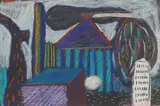 Caroline McNairn, UNTITLED (FANTASY CITYSCAPE), pastel and collage on black paper