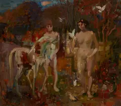 ADAM AND EVE (OIL SKETCH) by John Cunningham, oil on board, sold Aug 2022