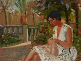 John Cunningham, MICHELLE KNITTING IN THE GARDEN, SPAIN, 1958