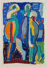 Fraser Taylor, TWO FIGURES III, 1985, acrylic and charcoal on paper