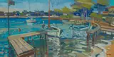 Glen Scouller, BOATS AT ANCHOR, PORT GALLICE, oil on canvas