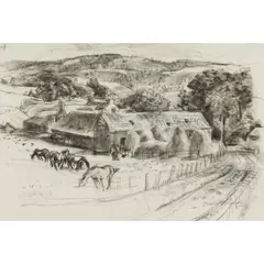 David Macbeth Sutherland, WOODHOUSELEE CULTS, ABERDEENSHIRE, chalk drawing