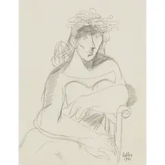 SEATED WOMAN by Jankel Adler, pencil on paper, sold Feb 2022