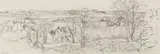 William George Gillies, ACROSS THE FIELDS, EAST LOTHIAN, pencil study