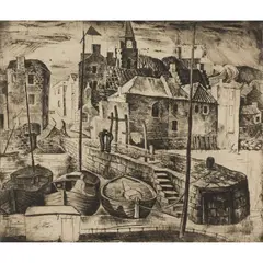 PULLING INTO HARBOUR by William Wilson, Etching, sold Feb 2022