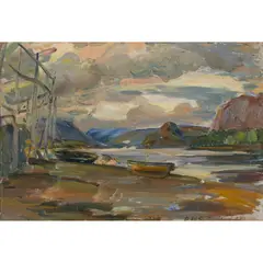 EVENING, LOCH CARRON by David Macbeth Sutherland, oil on board, sold Feb 2022