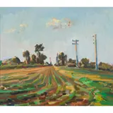 Barbara J. Sussman, ELECTRIC POLES, FIELD, MAINE, oil on canvas