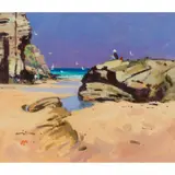 James Orr, BEACH AT TINTAGEL, oil on board