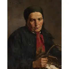 Thomas Byron Lyle, PORTRAIT OF A WOMAN WITH EGGS, oil on canvas