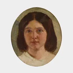 William Fettes Douglas, PORTRAIT OF A BLUE-EYED GIRL, oil on board, oval
