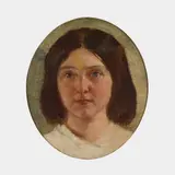 William Fettes Douglas, PORTRAIT OF A BLUE-EYED GIRL, oil on board, oval