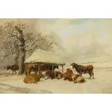 Thomas Sidney Cooper, CATTLE IN THE SNOW, oil on panel