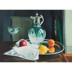 STILL LIFE WITH CRYSTAL DECANTER by Alastair W. Thomson, oil on canvas, sold Feb 2022