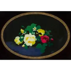 MIXED ROSES by Stuart Park, oil on canvas, oval, sold Feb 2022